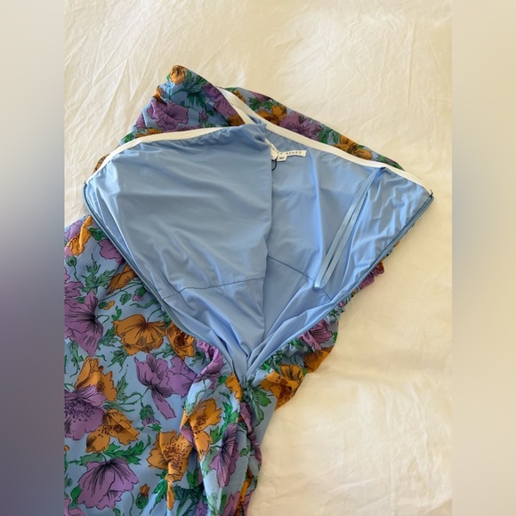 Veronica Beard | SZ 14 | Lake Blue Quiana Floral Strapless Ruched Midi Dress NWT - Picture 8 of 12